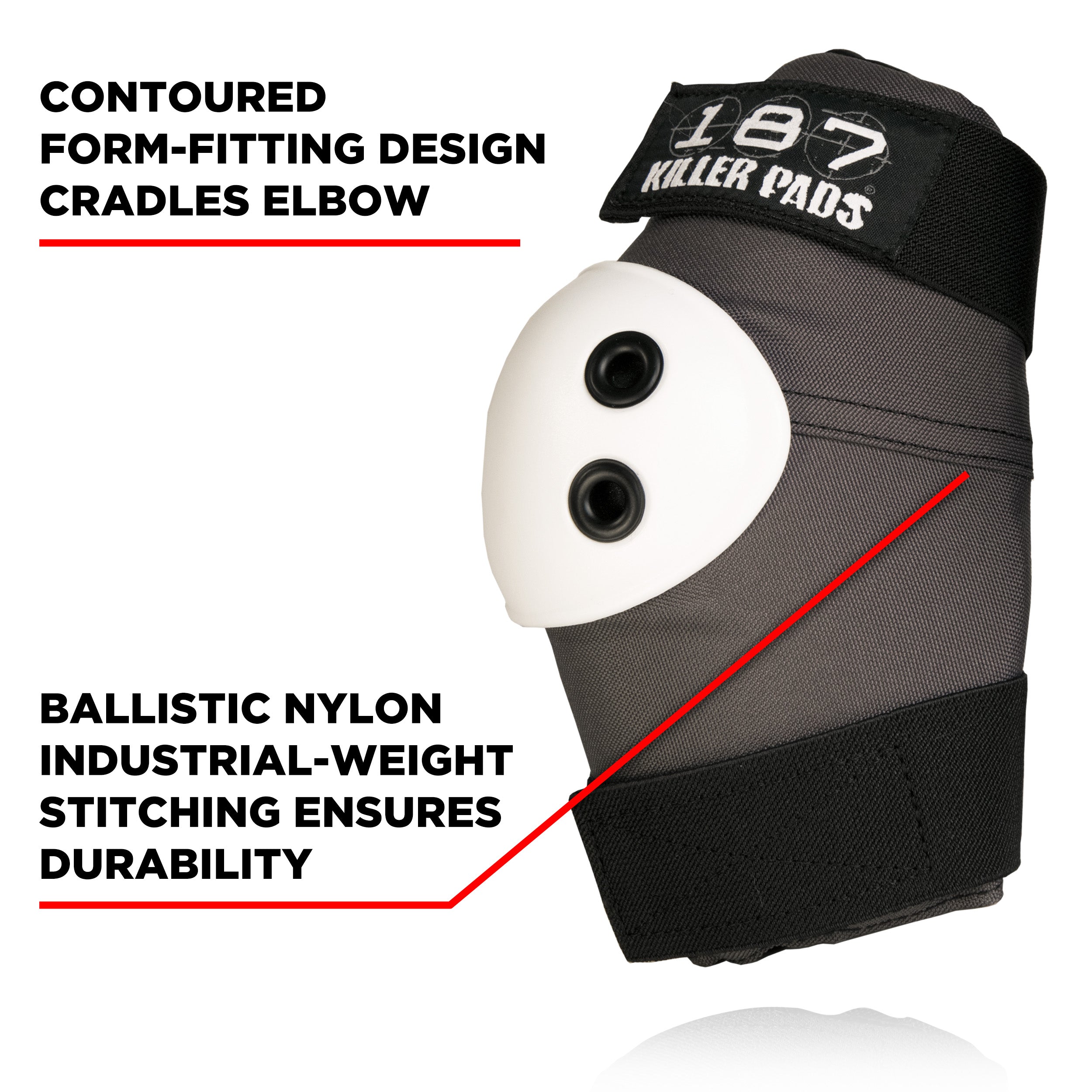 187-killer-pads-elbow-pad-coudi-res-grey-with-white-caps image 3